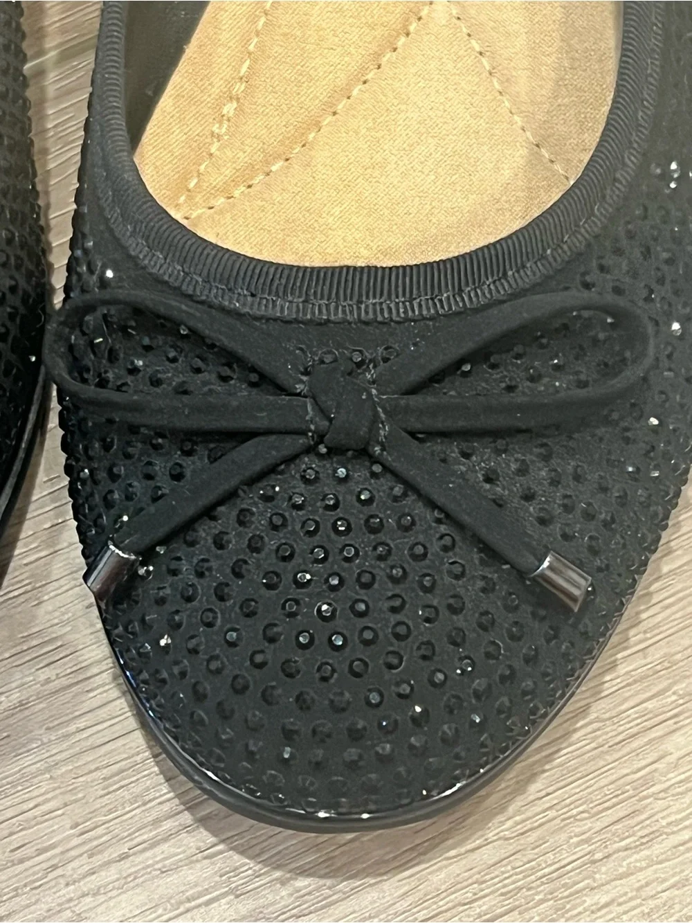 Black Andiamo Ballet Flats Sparkling Rhinestone Embellishments Bows Size 7
